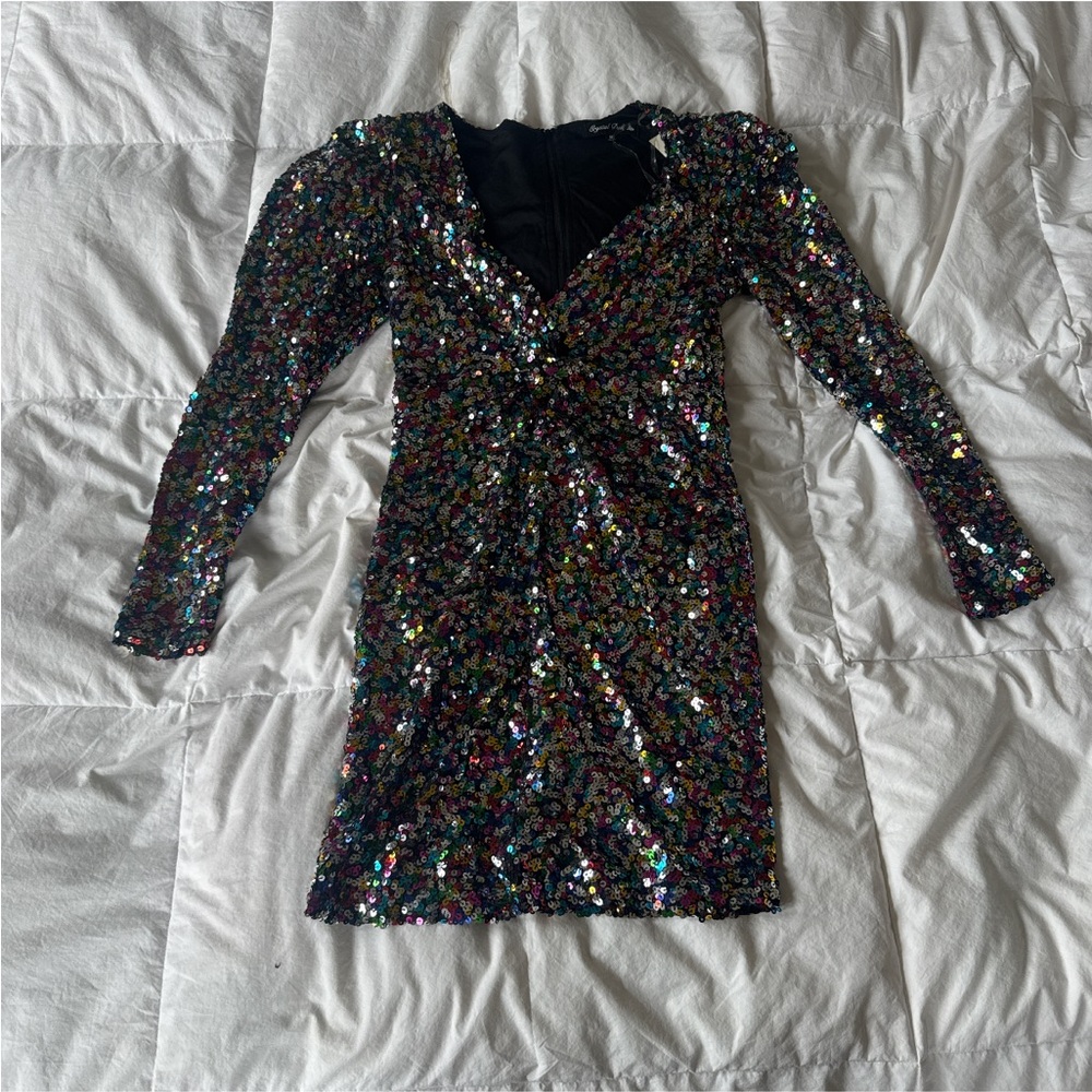 Crystal Doll Multicolor Sequin Long Sleeve Dress